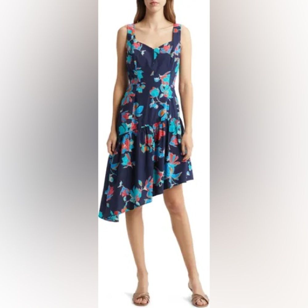 NWT Women’s Du Paradis Floral Asymmetric Hem Cotton Midi Dress -  Size S #281